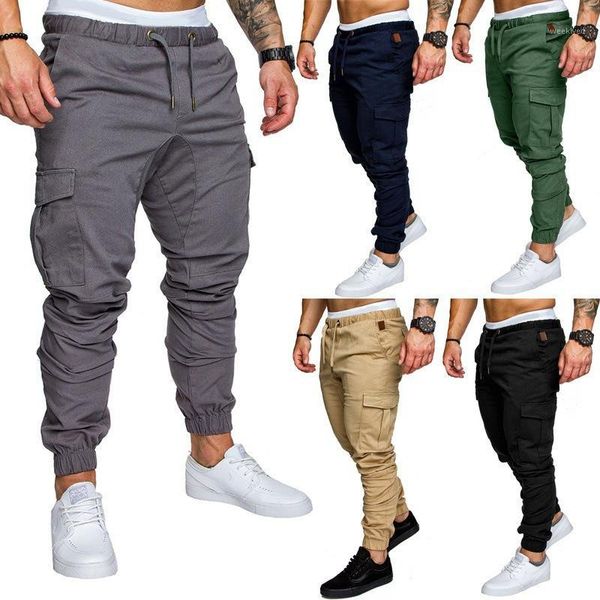 

men hip hop streetwear casual joggers solid color pants men cotton elastic long trousers men's trousers pockets in cargo pants1, Black