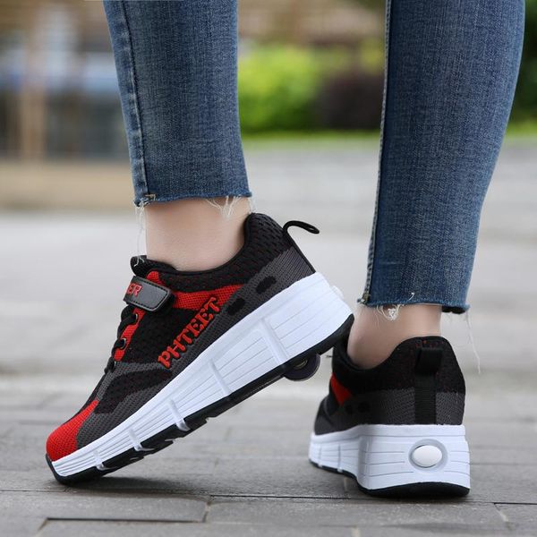 

athletic & outdoor kids roller skates shoes for toddler boy girl children casual tennis sneakers with on wheels boys girls rollers skate, Black