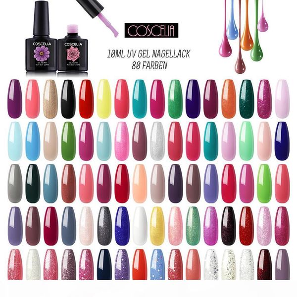 

coscelia 80pc set gel nail polish kit for nails semi permanent soak off gel polish varnish uv nail set for manicur art set, Red;pink