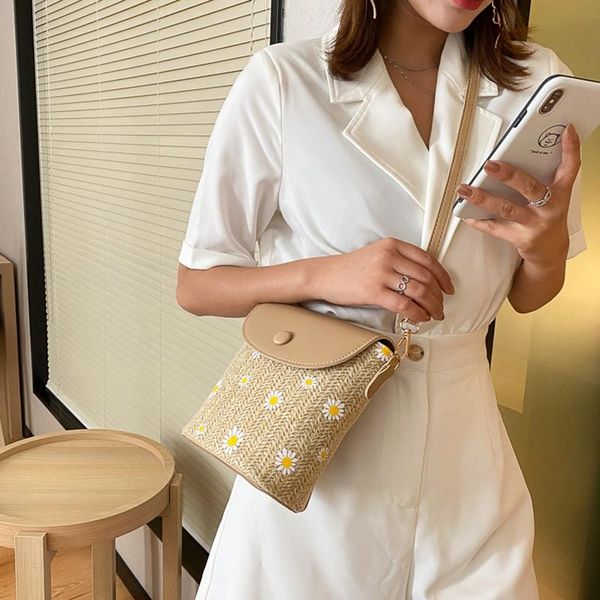 

straw woven women messenger bag fashion daisy chain simple shoulder bag casual mini handbag mobile phone girls messenger