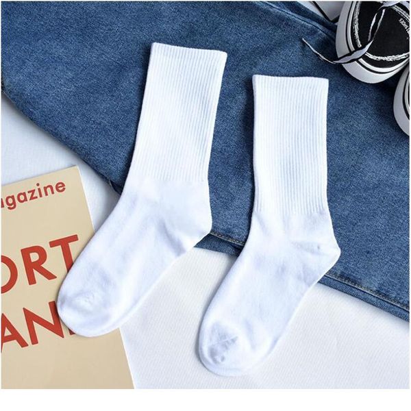 

men's and women's long couple socks korean version of ins tide classic wild sports style cotton solid color tu bbyfod, Black