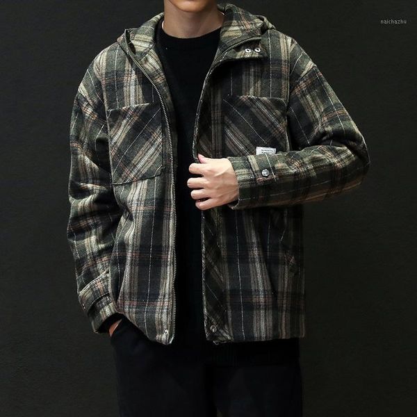 

5xl men's plaid trench 2020 winter woolen hooded coat men fashion single breasted pea jacket male overcoats red green 4xl #30151, Black