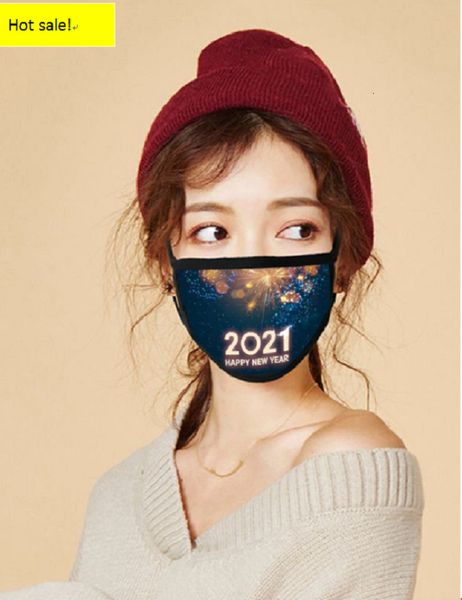 

happy 2021 new printed year reusable cloth face washable breathable mask for women man gift pm2.5 fashion0mn4