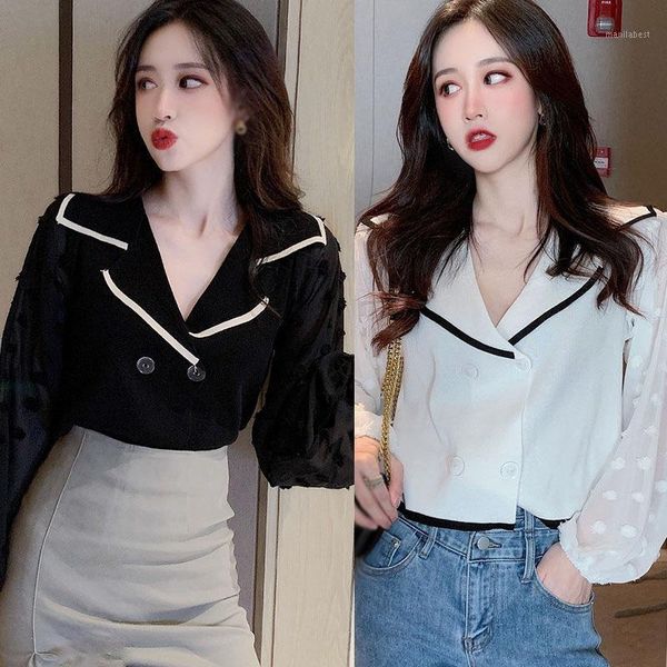 

ladies shirt design niche knit short puff sleeve1, White