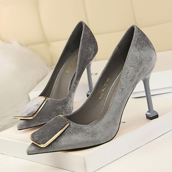 

ladies sequins super high heel stiletto shoes 2020 spring and autumn new word buckle with shallow mouth pointed wedding shoes, Black