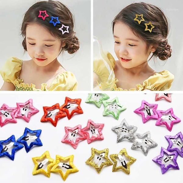 

hair accessories 2 pcs=1 pack star shape children snap clips barrettes girls cute bobby pins kids candy color hairpins1, Slivery;white