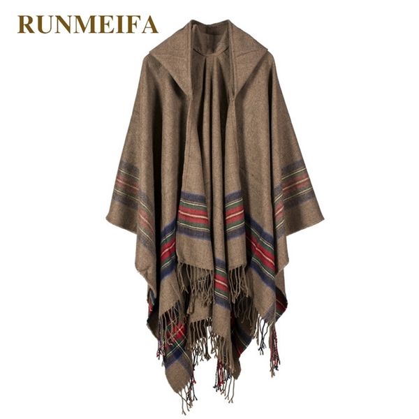 

new design 100% acrylic foulard femme autumn / winter warm fashion cloak poncho 130*150cm black/gray/wine red/khaki tippet shawl y201024, Blue;gray
