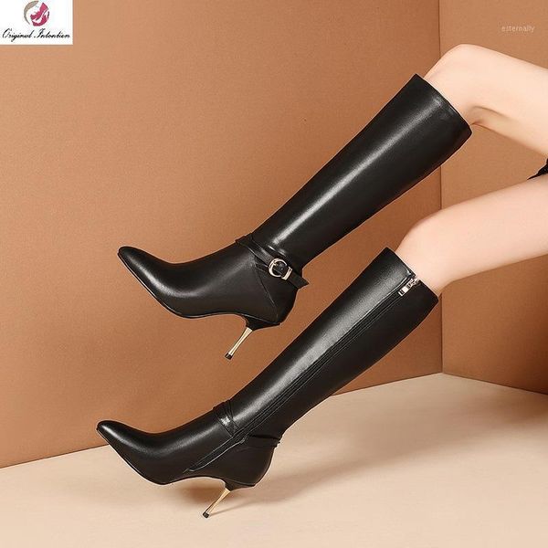 

boots winter knee high metal decoration long botas woman shoes women patent leather thigh boot feminina zapatos mujer size 33-451, Black