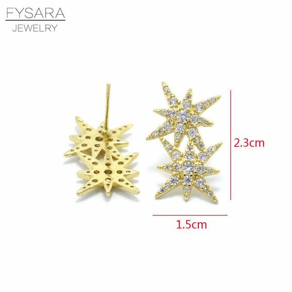 

fysara charm snowflake ear earrings starlight piercing crystal micro star gear stud earrings gold silver color for women jewelry sqcinz, Golden;silver