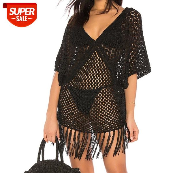 

crochet knitted beach cover up dress tunic for pareos bikini swim sarong bathing suit ups #q514 #gf8v, Black;gray
