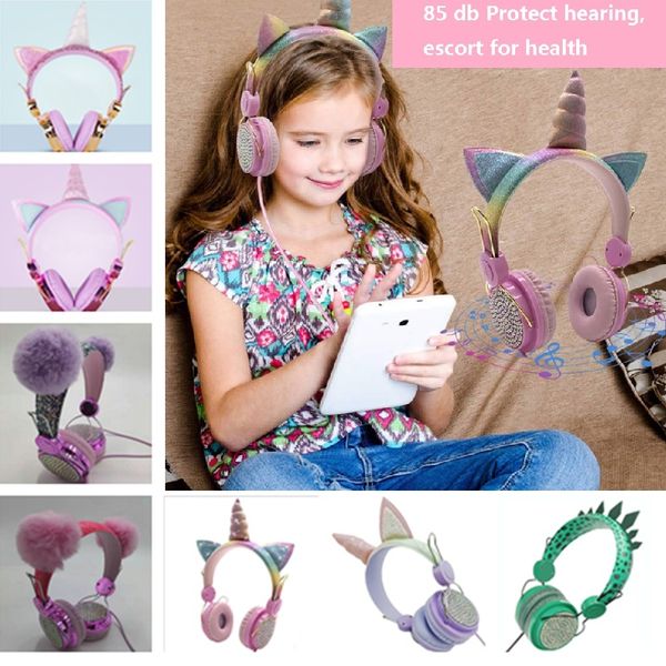 

2021 children's earphones style mobile phone computers with mac unicorn cartoon earphones multiple styles are available