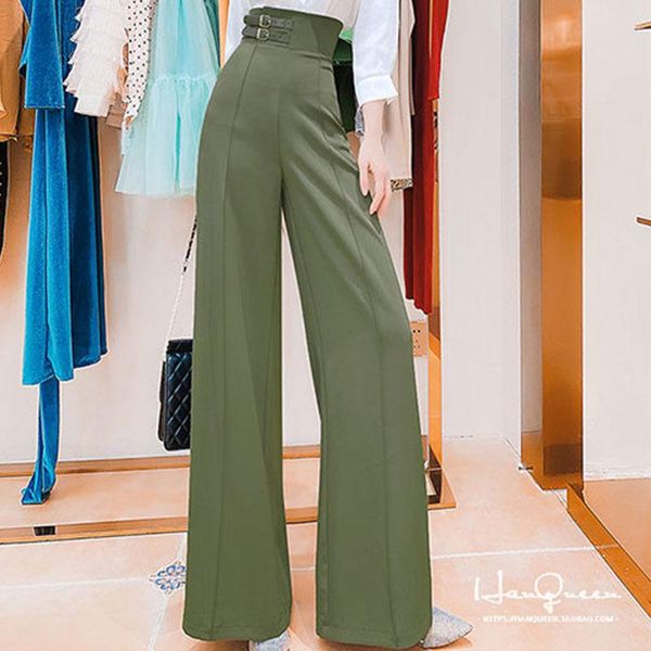 

2021 women autumn winter vintage pants lady loose high waist wide leg pants female sashes casual oversize straight trousers h108, Black;white