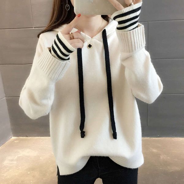 

sweater women's loose korean version 2020 new hooded coat autumn and winter wear foreign style thickened fashion trend ins, Black