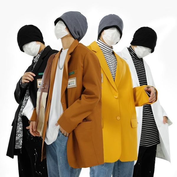 

men loose handsome solid color casual suit blazers jacket overcoat man japan korea streetwear hip hop suit coat outerwear1, White;black