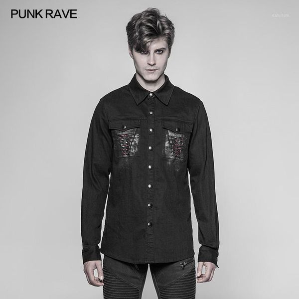 

punk rave mens gothic shirts fashion cowboy long sleeve turn-down collar personality motocycle streetwear blouse1, White;black