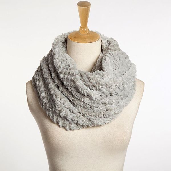

scarves women faux fur circle cable cowl neck winter warm long scarf shawl1, Blue;gray