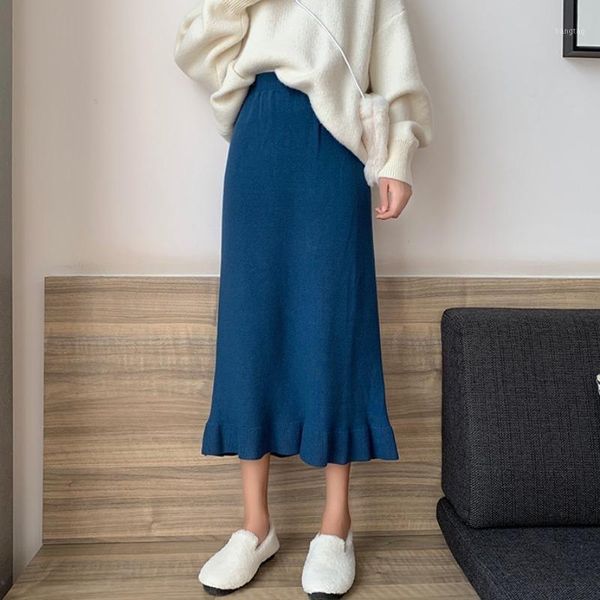 

женский корейский стиль высокой талии средней длины юбки с рыбийкой skirt1, Black