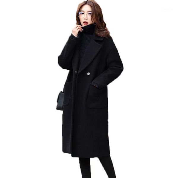 

2020 spring black woolen coat women's clothing plus size 5xl harajuku woolen coat female over the knee straight1