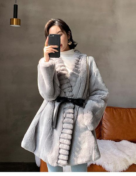 

women's fur & faux arlensain long grey rex winter women coat, Black