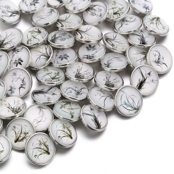 

10pcs/lot 18mm elegant grass buttons glass charm snap button jewelry for 18mm snaps bracelet snap bbyzxr