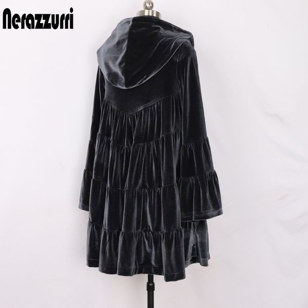 

nerazzurri oversized velvet trench coat for women with hood flare long sleeve spring loose clothes for women women fashion 201030, Tan;black