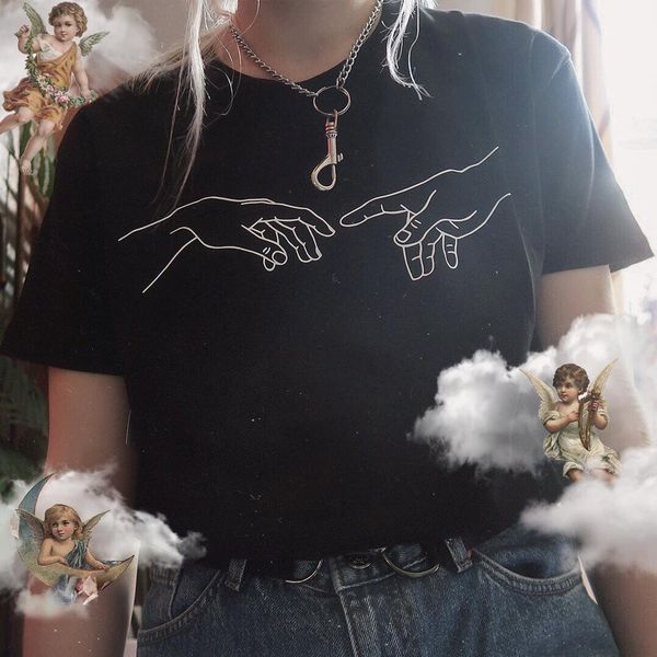 

michelangelo aesthetic art oil summer harajuku aesthetic print casual streetwear ins fashion hip hop vintage women t-shirt, White