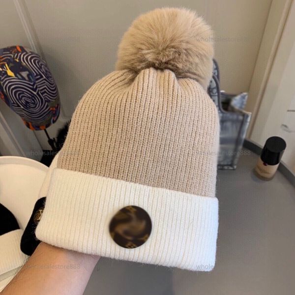 

2021 леопард вязаная шляпа pom pom мех мяч шапочки женские зимние теплые шерстяные вязание шляпа на открытом воздухе сохранить теплые шапки, Black