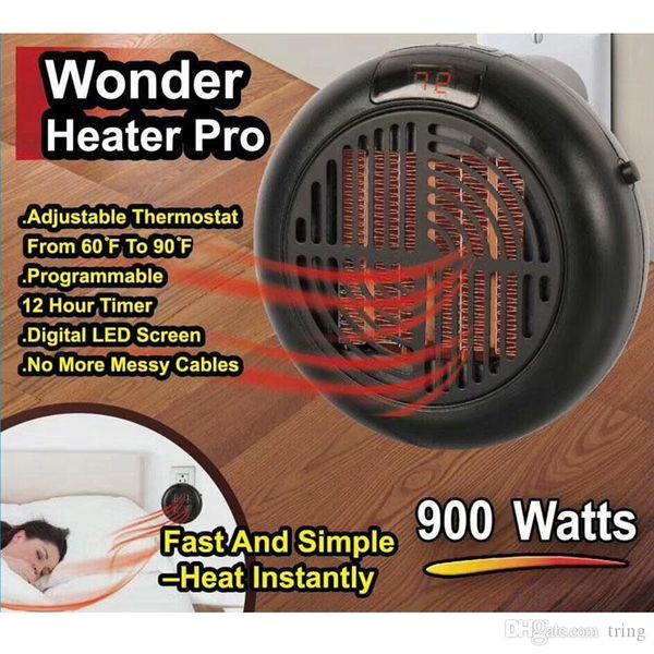 900W Wonder Heater Pro Riscaldatore portatile a portata di mano Presa a muro Plug-in digitale Riscaldatore elettrico Ventilatore ad aria Radiatore caldo Macchina per la casa