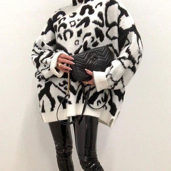 

women's sweaters 2021 turtleneck loose sweater dress women zebra knitted long sleeve autumn winter oversized jumper casual pullover, White;black