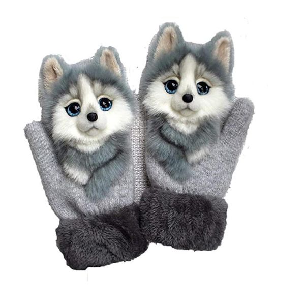 

animal cat dog panda racoon design kid winter warm gloves 22cm long cute girl mittens full fingers fashion princess guantes, Blue;gray