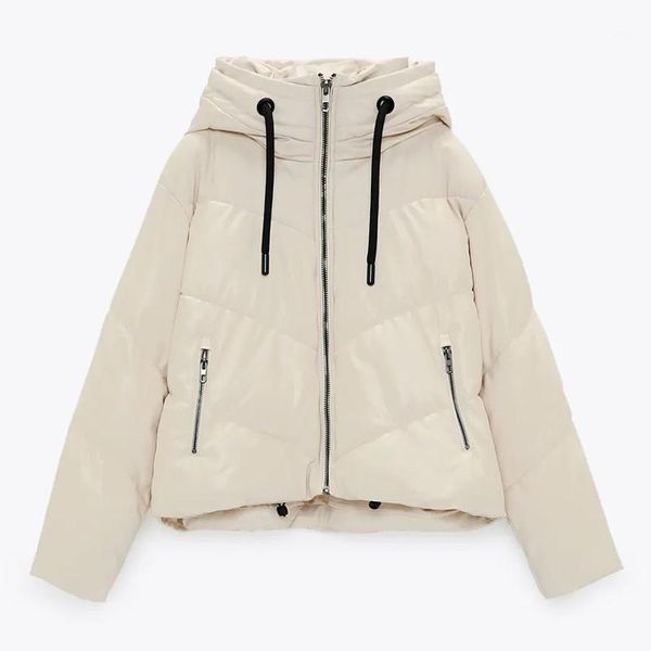 

hadara winter thick zipper hooded parkas women fashion pu leather coats women elegant a line cotton jackets female ladies in1, Black