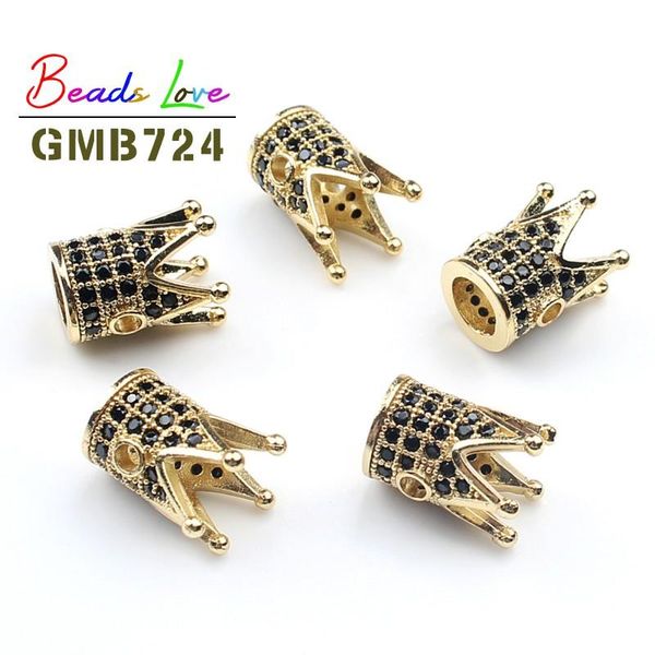 

3pcs/lot 12*8mm luxury crown micro pave cz crystal beads for jewelry making diy copper spacer beads fit men bracelet accessories wmtwcw
