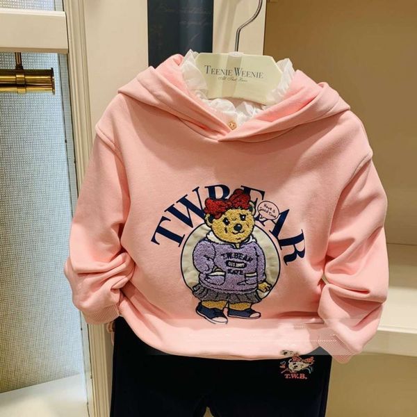 

korean tkmw204951a and winter pullover hooded version thickened female pink bottom long sve cartoon autumn children's wear, Black