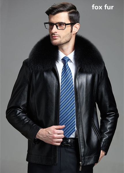 

2021 new real goal fox-skin black leather jackets man quilted winter jacket of men raincoats plus size 5xl shelter wxf572 y0mx, Black;brown