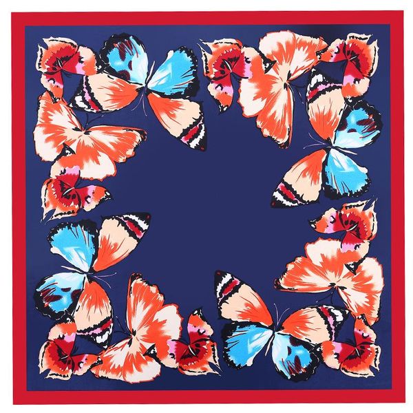

silk satin hair scarf for women butterfly print kerchief hijab scarfs female 90cm square shawls and wraps 4 color dropshipping, Blue;gray