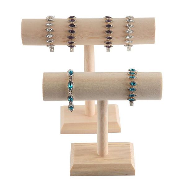

portable new high-end diy wood bracelet bangle necklace display stand holder watch jewelry organizer t-bar rack, Pink;blue
