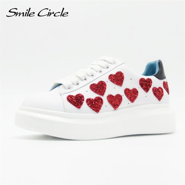 

spring/autumn women platform shoes sneakers fashion heart casual shoes women lace-up flat platform shoes thick bottom y200424, Black