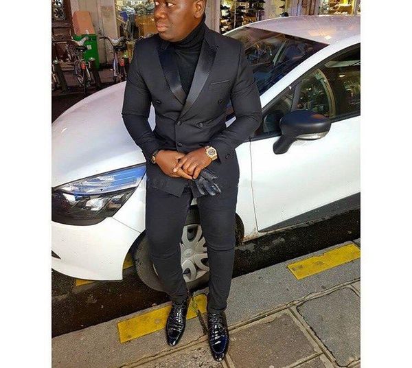 

classic wedding tuxedos peak lapel slim fit suits for men groomsmen suit two pieces prom formal suits (jacket+pants+tie) w233, Black;gray
