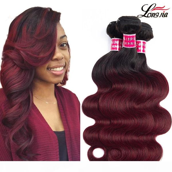 

t1b burgundy body wave ombre body wave hair bundles malaysian ombre human hair extensions body wave virgin hair, Black