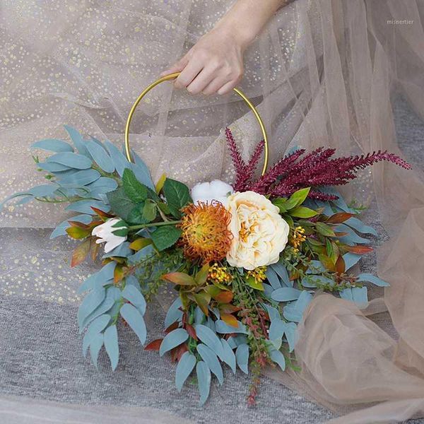 

decorative flowers & wreaths 10-40cm gold iron metal ring wreath garland diy wall hanging christmas wedding party decoration supplies hoop1