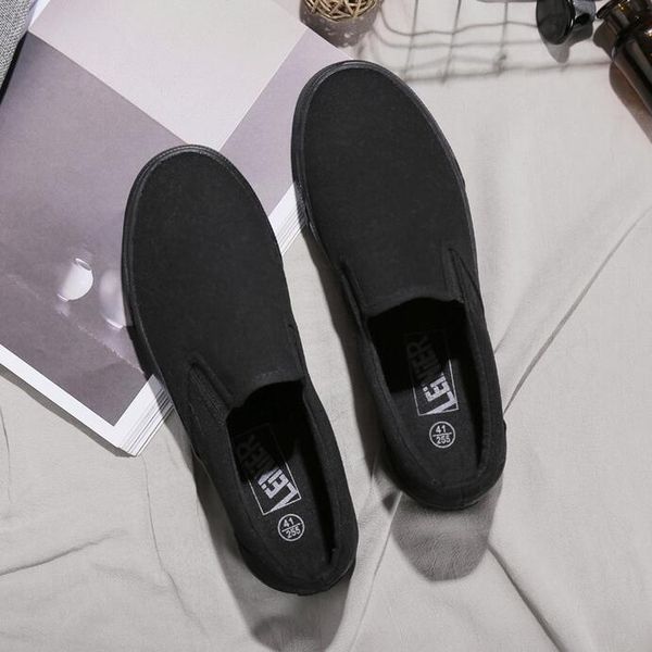 

black canvas shoes youth small lazy one pedal vulcanized korean version couple students elastic casual shoes