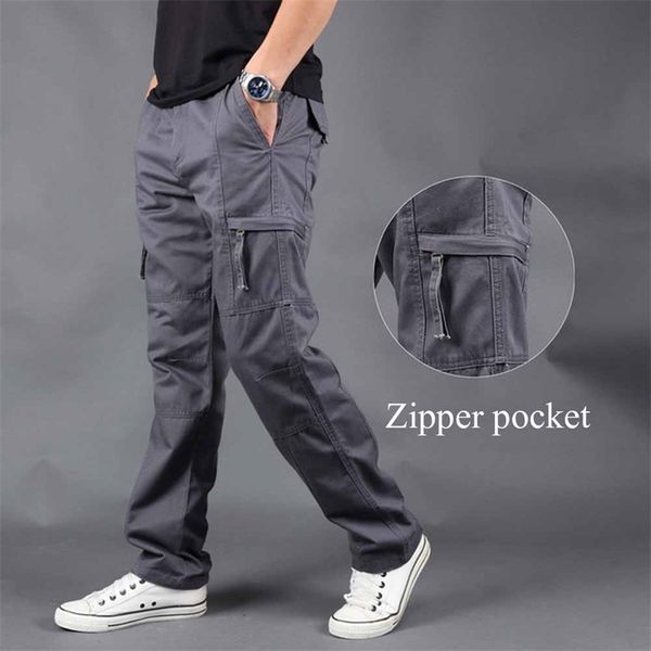 Faliza New Cargo Calças Men's Zipper Side Bolsos Algodão Estilo Militar Calças Táticas Outwear Straight Pants Pants Pa50 201217