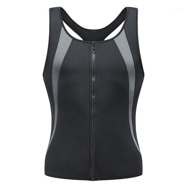 

2020 fitness sports loss weight tank men body shaping abdomen zipper vest sportswear sleeveless mens vest, White;black