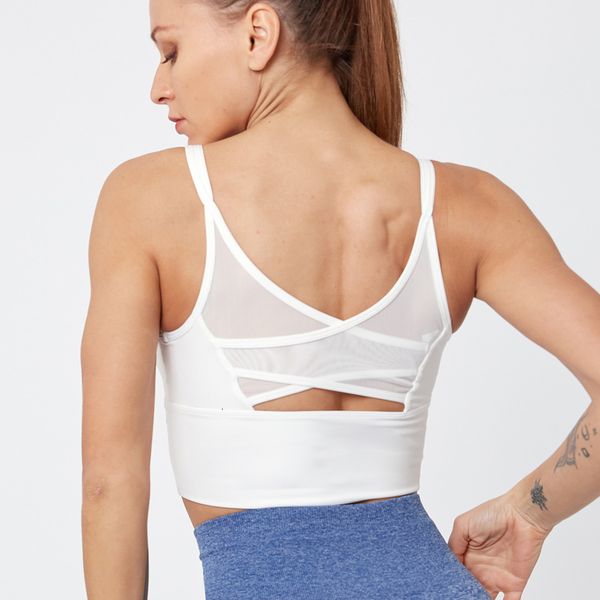 

women sports bra mesh breathable sports push up gym fitness cross shoulder strap seamless running yoga bra plus size, White;black