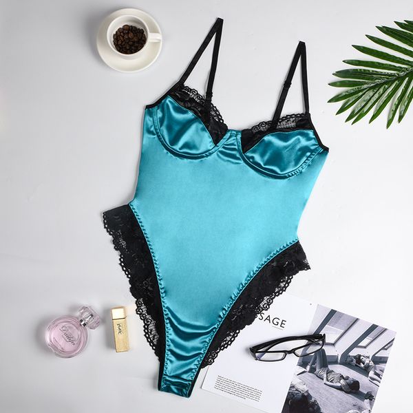

new ribbon-cutting satin bodysuit back-less women's overalls a fashionable party piece thin bodysuits club z036, Black;white