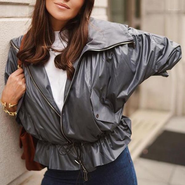 

malina fashion dark gray drawstring jackets women elegant turn down collar pockets coats women zipper short jackets ladies1, Black;brown