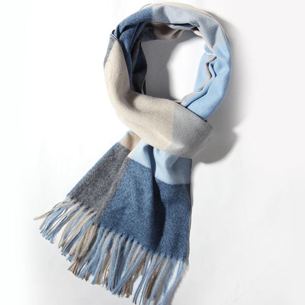 

scarves men's winter short blue plaid scarf thin neck skf012, Blue;gray