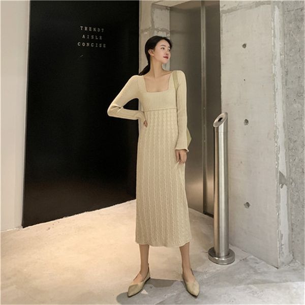 

2021 new casual sweater women midi long sleeve knitted female autumn office lady elegant winter dress korean 3rsl, Black;gray