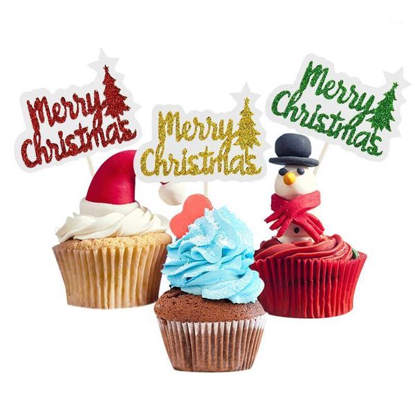 

other festive & party supplies 12pcs merry christmas cake er glitter cupcake flag xmas year festival decor decoration supplies1