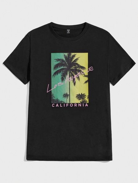 

romwe guys letter tropical graphic tee l5p6#, White;black